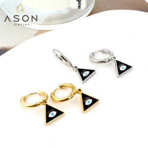 ASON Triangle Mixed Color Devil Eye Piercing Drop Earrings Gold Color Staianless Steel For Women Men Trendy Daily Jewelry