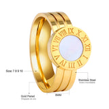 ASON Famous Brand Women Rings Gold Color White/Black Shell Stainless Steel Roman Numeral Engagement Rings Luxury Accessorie