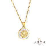 ASON Round Shell Jesus Fashion Pendant Necklaces Gold Color Stainless Steel Choker Jewelry for Women Anniversary Gift