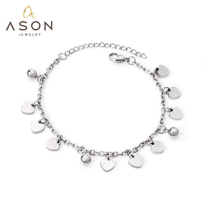 ASON Pulsera de corazón ajustable con dije de bola de acero, brazalete de Color plateado de acero inoxidable para mujer, joyería de moda para fiesta 