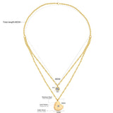 ASON Heart Shape Pendant Necklaces Gold Color Stainless Steel Multi-layer Chains Round Cubic Zirconia Choker For Women