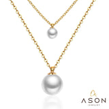 ASON – colliers ras du cou en chaîne à Double maillons, en acier inoxydable, Imitation de perles, pendentif rond, cadeau de fête pour femmes, vente en gros 