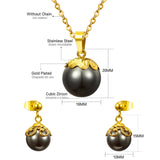 ASON Gold Color Bridal Wedding Jewelry Sets for Women 316L Stainless Steel Imitation Pearl Necklace Pendant Drop Earrings