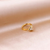 ASON Gold Color Trendy Style Stainless Steel Triangle Ring With White Shell For Women Party Jewelry Accessory Daily Wear