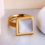 Brand New Stainless Steel Fashion Rings Opals Stone Ring Square Vintage Jewelry