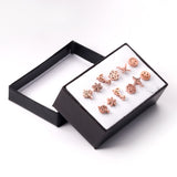 ASON Small Earrings Trendy Jewelry Rose Gold Color Flower Tree Smile Letter 6pairs/Box Stainless Steel Earrings Sets Party