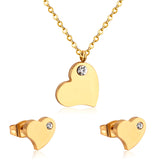 ASON Luxury Heart Pendants Necklaces Earrings Jewelry Set Gold Color Fashion Stainless Steel for Women Cubic Zirconia Cute