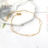 ASON Fashion Jewelry Simple Oval Charm Foot Link Chains Anklet Gold Color Stainless Steel for Women Beach Accessories