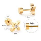 ASON Trendy Flower Earring Cubic Zirconia Pirecing Stud Earring for Women Gold Color Stainless Steel Jewelry Accessories