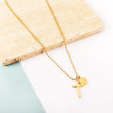 ASON Classic Cross Round Accessories Charm Beads Chain Pendant Necklace Gold Color Stainless Steel For Women Men Chokers