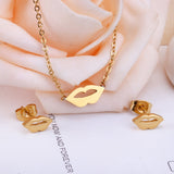 Jewelery Stainless Steel Dubai Unique Lips Pendant Necklaces Stud Earrings Brinco For Lover Jewelry Sets Gift