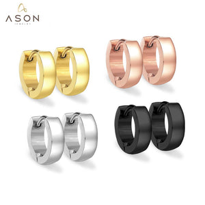 ASON Korea Simple Style Statement Piercing Hoop Earrings Jewelry for Women Men Gold Color Stainless Steel Fashion Jewelry