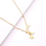 Asonjewelry Fashion Gold Moon and Star Pendant Necklaces Stainless Steel Korean Style Chain Link for Women Party Jewelry Gift