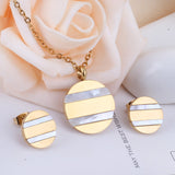 ASON Gold Color Stainless Steel Round Shell Pendants Wedding Jewelry Sets for Women Necklace Small Stud Earring Sets