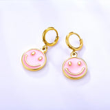 Pendientes de aro redondos con cara sonriente para mujeres y niñas, pendientes colgantes de acero inoxidable con goteo de aceite, joyería coreana Kpop 