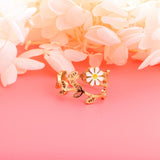 ASON anillo romántico tallado en forma de hoja con flor blanca Color dorado acero inoxidable para mujer accesorio de joyería uso diario