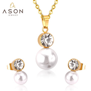 ASON – ensemble de bijoux classiques de dubaï, pendentif rond en Imitation de perles, collier et boucles d'oreilles avec pendentifs ronds en zircone