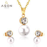 ASON  Classic Jewelry Dubai Jewelry Sets Round Imitation Pearl Pendant Necklace Earring Sets With Round Zirconia Pendants