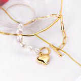 ASON-pulsera de acero inoxidable con perlas de imitación para mujer y niña, abalorio de corazón de Color dorado, accesorios de regalo de fiesta, joyería 