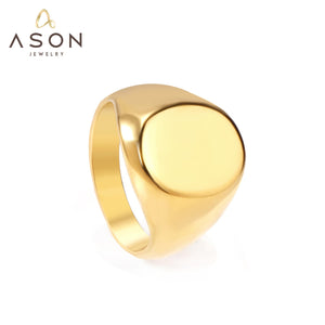 ASON Vintage Heart Round Square Shape Ring Gold Color Stainless Steel Geometric Fashion Jewelry for Women Men Accessories