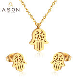 ASON Stainless Steel Gold Color Jewelry Sets Hand Shape Pendant Necklace Earrings Jewelry Sets for Women Girl Party Girls