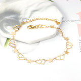 ASON 316L Stainless Steel Heart and Star Charm Anklet Lovely Foot Chain Beach Jewelry for Women with Extender 23+5cm