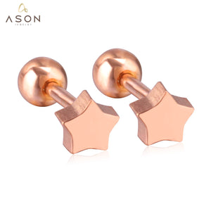 ASON Chic Style Rose Gold/Star Screw Stud Earring Stainless Steel Anti-allergy Earring Women/Kid Accessories Party Bijoux