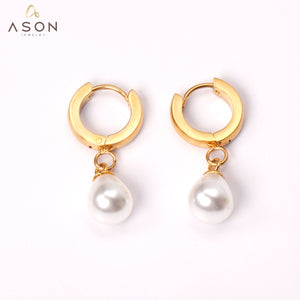 ASON Korean Statement Drop Dangle Imitation Pearl Earrings for Women Stainless Steel Hanging Earring Set for Female Jewelry