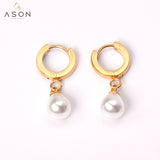 ASON Korean Statement Drop Dangle Imitation Pearl Earrings for Women Stainless Steel Hanging Earring Set for Female Jewelry