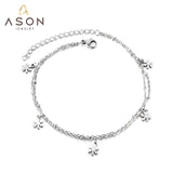 ASON Fashion Silver Color Peach Blossom Accessories Multi-layer Link Chain Anklet Stainless Steel For Women Foot Jewelry