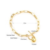 ASON Gold Color Vintage Stainless Steel Bracelet Steel Ball Pendant Toggle Clasp for Women Man Thick Bangle Fashion Jewelry