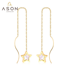 ASON-pendientes colgantes de concha de estrella de estilo coreano, pendiente con cadena colgante, joyería de acero inoxidable para mujer, regalo de fiesta 