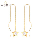 ASON Korean Style Star Shell Drop Earrings Dangle Chain Earring Stainless Steel Jewelry for Women Femme Party Gift