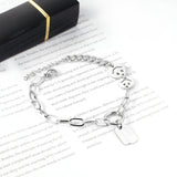 ASON Fashion 316L Stainless Steel Smiley Face Charm Bracelet with Good Lucky Pendant Bangle for Women Jewelry