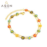 ASON-tobillera con cadenas multicapa para mujer y niña, accesorios de margaritas de colores variados, acero inoxidable de Color dorado, regalo de joyería