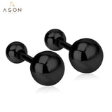 ASON – boucles d'oreilles à vis en acier inoxydable pour hommes et femmes, couleur noire, taille 4mm/5mm/6mm/7mm/8mm, Double boule, cadeau Punk, vente en gros 