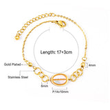 ASON Simple Style Shell Shape Charm Bracelet Gold Color Stainless Steel Bangle with Extender 17+3cm for Women Gift Jewelry