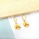 ASON Trendy Hexagon Champagne Palms Together Pattern Piercing Drop Earrings Gold Color Stainless Steel For Women Jewelry