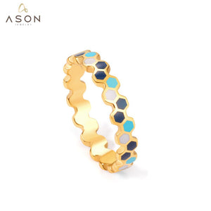 ASON Trendy Mixed Color Geometric Finger Ring Gold Color Stainless Steel for Women Men Party Gift Wedding Jewelry Accessory