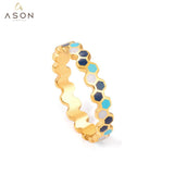 ASON Trendy Mixed Color Geometric Finger Ring Gold Color Stainless Steel for Women Men Party Gift Wedding Jewelry Accessory