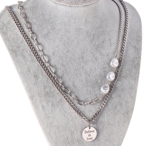 ASON – collier Double chaîne de perles baroques, tendance, pendentif croyant en l'amour, ras du cou, couleur argent, bijoux à la mode, cadeau de fête 