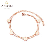 ASON-pulsera con dije de corazón multicapa para mujer y niña, brazalete de acero inoxidable de Color dorado con extensor, regalo de joyería 