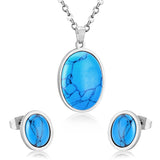 Oval Shape Opal Stainless Steel Luxury Necklaces Earrings Sets For Ladies Trendy Jewellry Sets parures bijoux