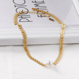 ASON Unusual Leaves Chain with Imitation Pearl Pendant Stainless Steel Choker for Women Fashion Jewelry Gift Accessories