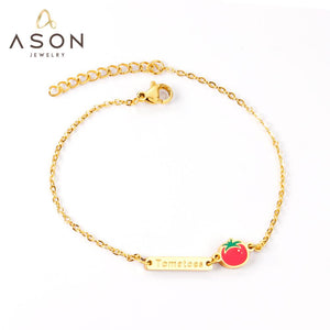 ASON Lovely Cartoon Tomato Charm Bracelet 316L Stainless Steel Adjustable Bangle for Women Gift Fashion Jewelry Accessories