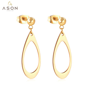 ASON Stainless Steel Stylish Hollow Oval Dangle Earrings Gold Color Piercing Drop Earring for Women Accessories Jewelry