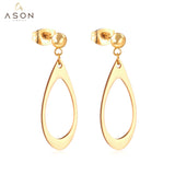 ASON Stainless Steel Stylish Hollow Oval Dangle Earrings Gold Color Piercing Drop Earring for Women Accessories Jewelry