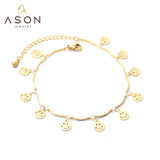 ASON Sweet Barefoot Smiley Face Anklet Chain Stainless Steel Gold Color for Women Gift Foot Chain Accessories Jewelry