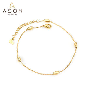 ASON – bracelet de cheville en perles pour femmes, chaînes de pied, couleur or, en acier inoxydable, bijoux de plage, chaîne de jambe Simple, 23 + 5cm, avec rallonge 