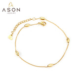 ASON-tobillera con cuentas para mujer, cadenas para pie, Color dorado, acero inoxidable, joyería de playa, cadena Simple para pierna de 23 + 5cm con extensor 